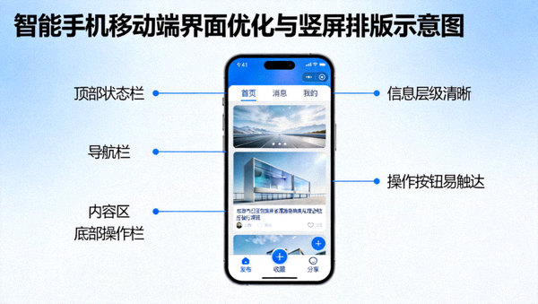 智能手机移动端界面优化与竖屏排版示意图